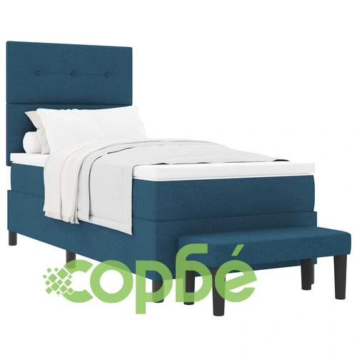 Легло с подматрачна рамка, матрак и пейка - 100x200 см, синя тъкан ➤ топ цена ➤ sorbe.bg