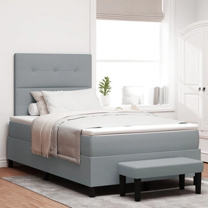 Кутия с пружини с матрак и пейка 120 x 190 см от тъкан в светлосиво