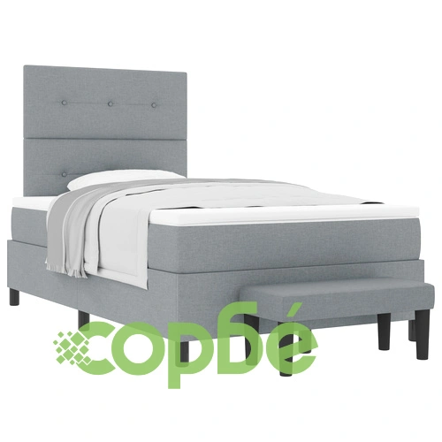 Кутия с пружини с матрак и пейка 120 x 190 см от тъкан в светлосиво ➤ топ цена ➤ sorbe.bg