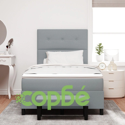 Легло с подматрачна рамка, матрак и пейка 120x200 см - светло сиво, тъкан ➤ топ цена ➤ sorbe.bg