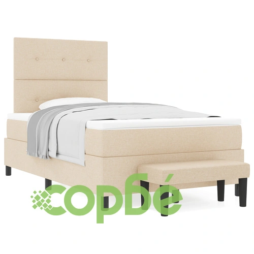 Луксозно легло с кутия пружина, матрак и пейка от тъкан, кремаво, 120x200 см ➤ топ цена ➤ sorbe.bg