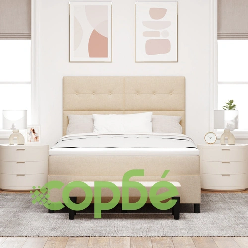 Луксозна леглова рамка с матрак 140 x 200 см - Комплект от 2 части, Бежов Тъкан ➤ топ цена ➤ sorbe.bg