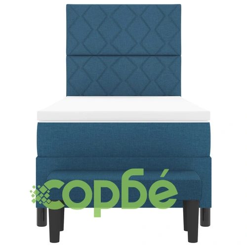 Легло с пружини с матрак и пейка 90x190 см, синя тъкан полиестер ➤ топ цена ➤ sorbe.bg