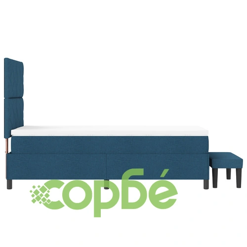 Легло с пружини с матрак и пейка 90x190 см, синя тъкан полиестер ➤ топ цена ➤ sorbe.bg