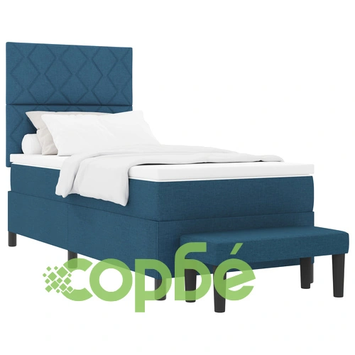 Легло с пружини с матрак и пейка 90x190 см, синя тъкан полиестер ➤ топ цена ➤ sorbe.bg