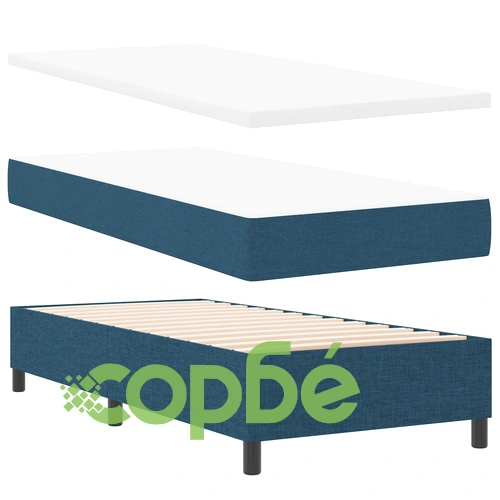 Легло с пружини с матрак и пейка 90x190 см, синя тъкан полиестер ➤ топ цена ➤ sorbe.bg