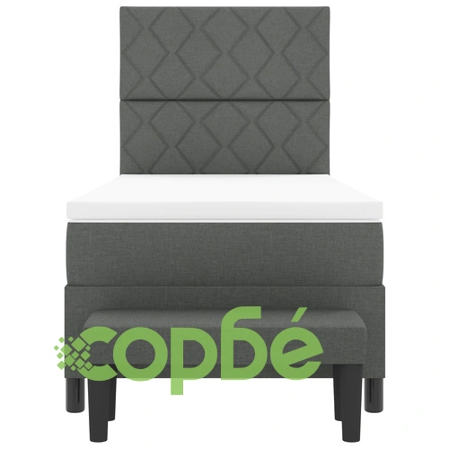 Легло с кутия пружини, матрак и пейка 90x200 см - тъмносив текстилен плат ➤ топ цена ➤ sorbe.bg