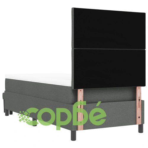 Легло с кутия пружини, матрак и пейка 90x200 см - тъмносив текстилен плат ➤ топ цена ➤ sorbe.bg