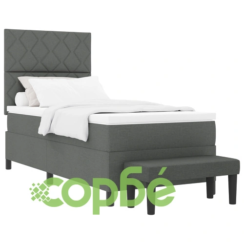 Легло с кутия пружини, матрак и пейка 90x200 см - тъмносив текстилен плат ➤ топ цена ➤ sorbe.bg