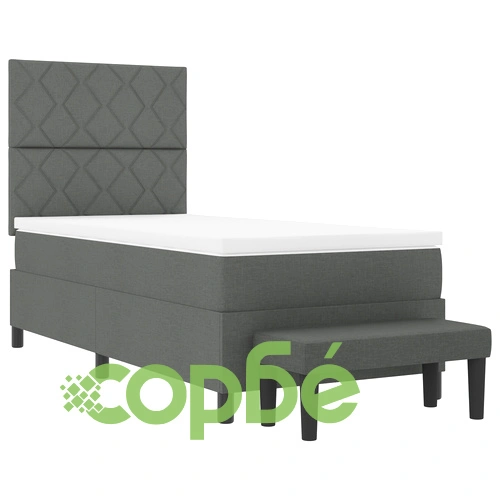 Легло с кутия пружини, матрак и пейка 90x200 см - тъмносив текстилен плат ➤ топ цена ➤ sorbe.bg