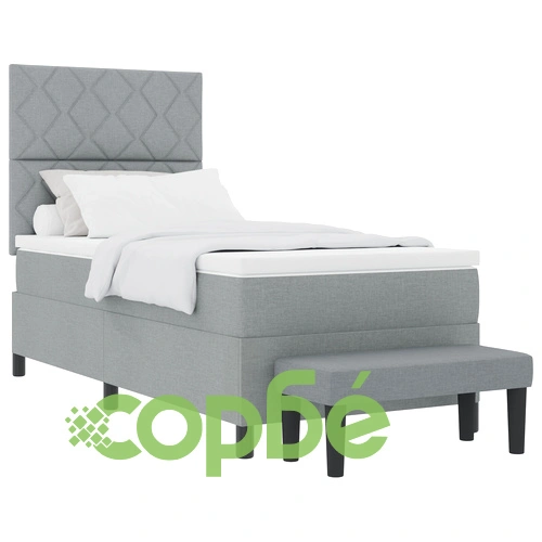 Легло с пружини с матрак и пейка от тъкан, светло сиво 100x200 см ➤ топ цена ➤ sorbe.bg