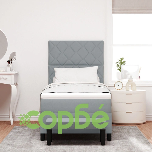 Легло с пружини с матрак и пейка от тъкан, светло сиво 100x200 см ➤ топ цена ➤ sorbe.bg