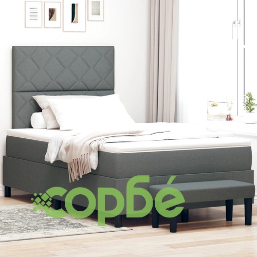 Легло с пружини, матрак и пейка 120x190 см - тъмносиво, текстилна тапицерия ➤ топ цена ➤ sorbe.bg