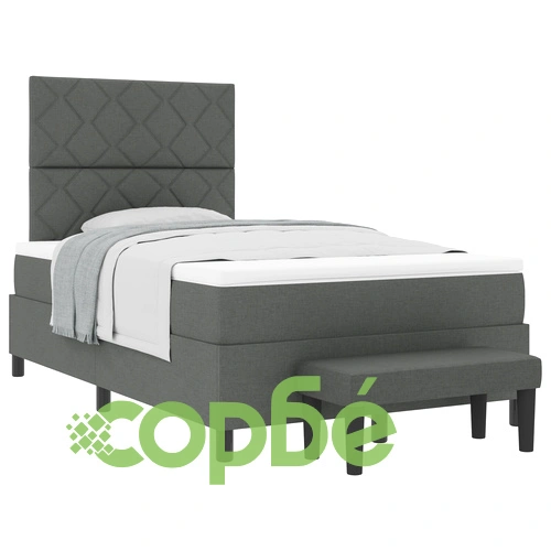 Легло с пружини, матрак и пейка 120x190 см - тъмносиво, текстилна тапицерия ➤ топ цена ➤ sorbe.bg