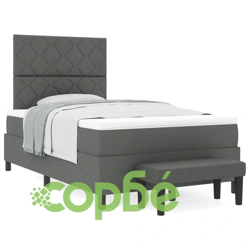Легло с пружини, матрак и пейка 120x190 см - тъмносиво, текстилна тапицерия ➤ топ цена ➤ sorbe.bg