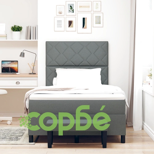 Легло с пружини, матрак и пейка 120x190 см - тъмносиво, текстилна тапицерия ➤ топ цена ➤ sorbe.bg