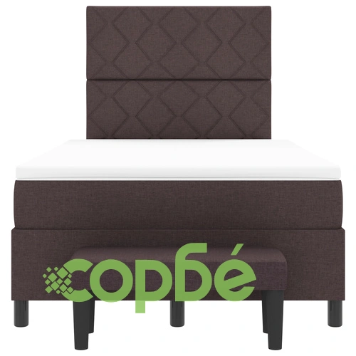 Легло с пружинна база 120x200 см с матрак и пейка от тъкан в тъмно кафяво ➤ топ цена ➤ sorbe.bg
