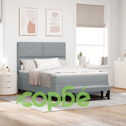 Кутия пружинно легло с матрак и пейка от тъкан, светлосиво 140x190 см ➤ топ цена ➤ sorbe.bg