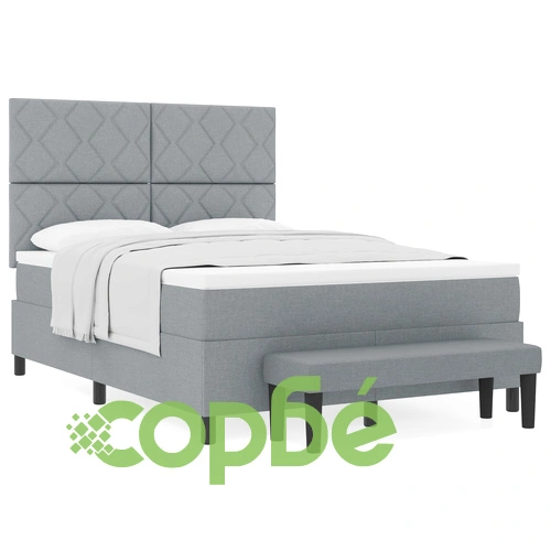 Кутия пружинно легло с матрак и пейка от тъкан, светлосиво 140x190 см ➤ топ цена ➤ sorbe.bg