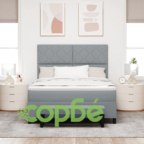 Кутия пружинно легло с матрак и пейка от тъкан, светлосиво 140x190 см ➤ топ цена ➤ sorbe.bg