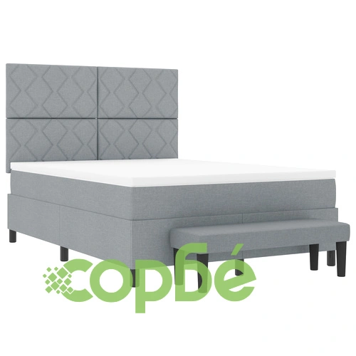 Кутия пружинно легло с матрак и пейка от тъкан, светлосиво 140x190 см ➤ топ цена ➤ sorbe.bg