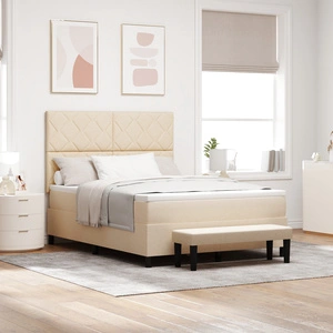 Легло с пружини 140x190 см с матрак и пейка, кремава тъкан