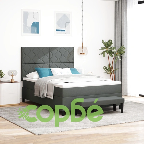 Легло с кутия с матрак и пейка от тъкан плат, тъмно сиво, 140x200 см ➤ топ цена ➤ sorbe.bg