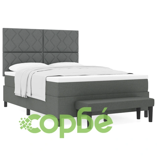 Легло с кутия с матрак и пейка от тъкан плат, тъмно сиво, 140x200 см ➤ топ цена ➤ sorbe.bg