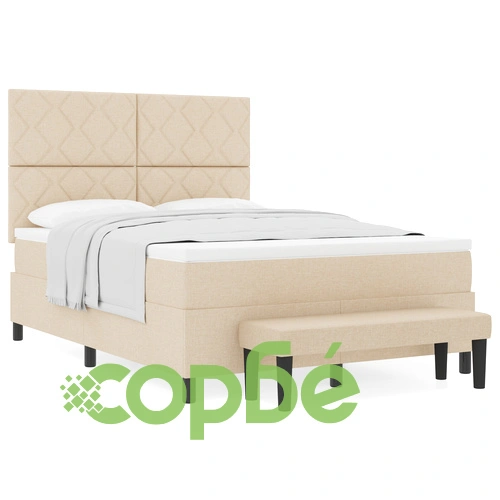 Бокс пружинно легло с матрак и пейка от тъкан, кремаво, 140x200 см ➤ топ цена ➤ sorbe.bg