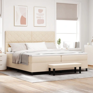 Легло с короб, матрак и пейка 200x200 см - Кремава тъкан