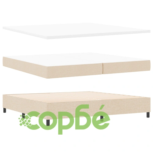 Легло с короб, матрак и пейка 200x200 см - Кремава тъкан ➤ топ цена ➤ sorbe.bg