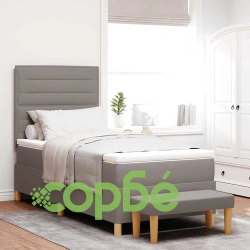 Легло с пружинирана основа, матрак и пейка Таупе 80x200 см текстил ➤ топ цена ➤ sorbe.bg