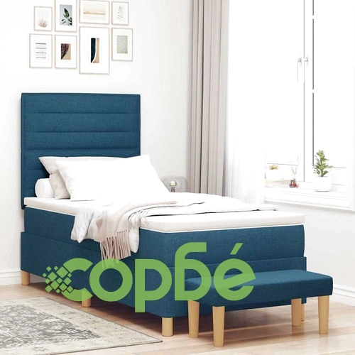 Легло с пружинирана основа и матрак 80x200 см синьо текстил с пейка ➤ топ цена ➤ sorbe.bg
