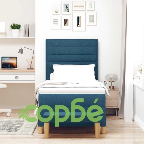 Легло с пружинирана основа и матрак синьо 90x190 см текстил с пейка ➤ топ цена ➤ sorbe.bg