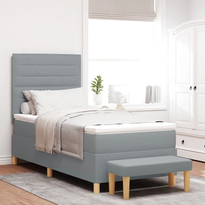 Легло с пружини с матрак и пейка от тъкан 90x200 см Светлосиво