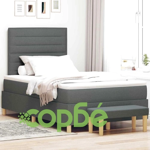 Легло с пружинирана основа, матрак и пейка тъмно сиво 120x190 см текстил ➤ топ цена ➤ sorbe.bg