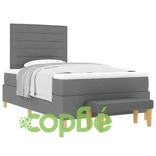 Легло с пружинирана основа, матрак и пейка тъмно сиво 120x190 см текстил ➤ топ цена ➤ sorbe.bg