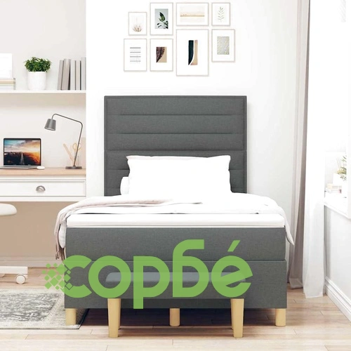 Легло с пружинирана основа, матрак и пейка тъмно сиво 120x190 см текстил ➤ топ цена ➤ sorbe.bg