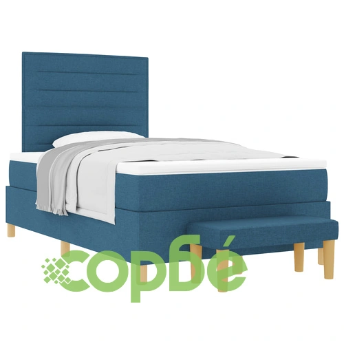 Легло с пружина 120x190 см със син текстилен тапициран матрак и пейка ➤ топ цена ➤ sorbe.bg