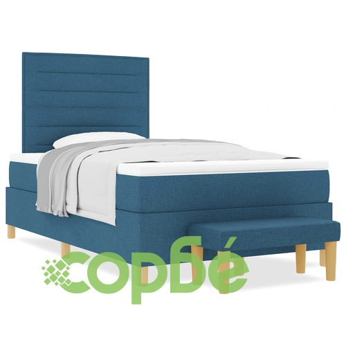 Легло с пружина 120x190 см със син текстилен тапициран матрак и пейка ➤ топ цена ➤ sorbe.bg