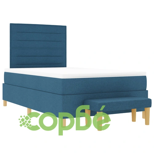 Легло с пружина 120x190 см със син текстилен тапициран матрак и пейка ➤ топ цена ➤ sorbe.bg