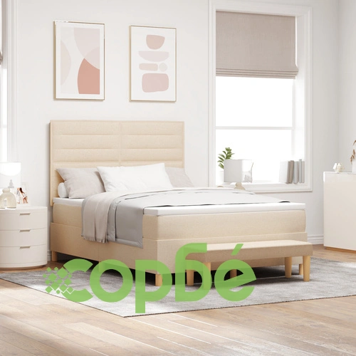 Box Spring легло с матрак и пейка 140x200 см от тъкан в кремов цвят ➤ топ цена ➤ sorbe.bg