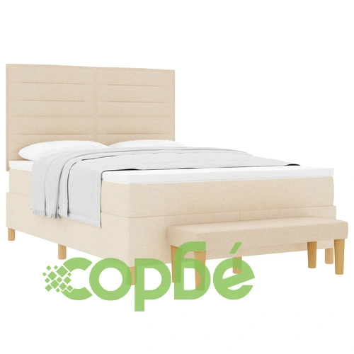 Box Spring легло с матрак и пейка 140x200 см от тъкан в кремов цвят ➤ топ цена ➤ sorbe.bg