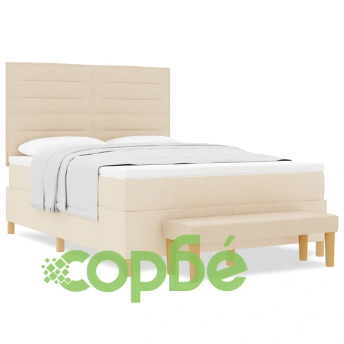 Box Spring легло с матрак и пейка 140x200 см от тъкан в кремов цвят ➤ топ цена ➤ sorbe.bg