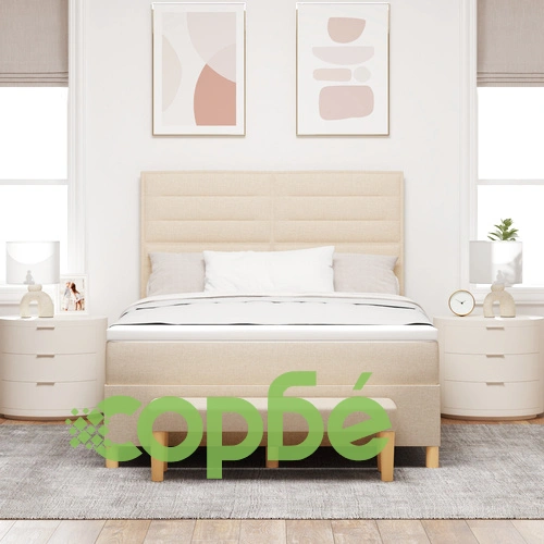 Box Spring легло с матрак и пейка 140x200 см от тъкан в кремов цвят ➤ топ цена ➤ sorbe.bg