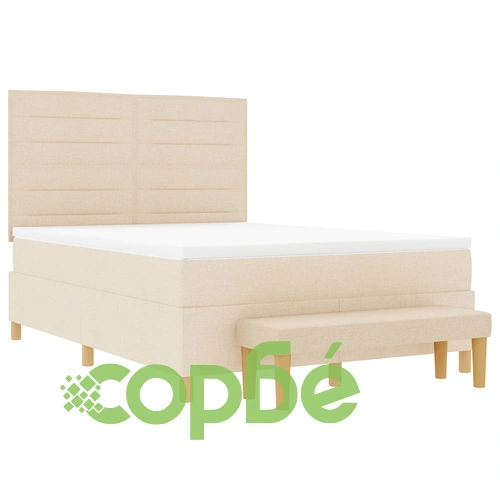 Box Spring легло с матрак и пейка 140x200 см от тъкан в кремов цвят ➤ топ цена ➤ sorbe.bg