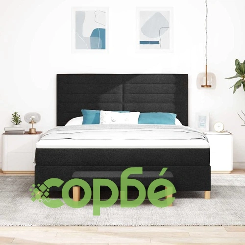 Легло с табло и пружинираща основа, черно, текстил, 200 x 180 см ➤ топ цена ➤ sorbe.bg