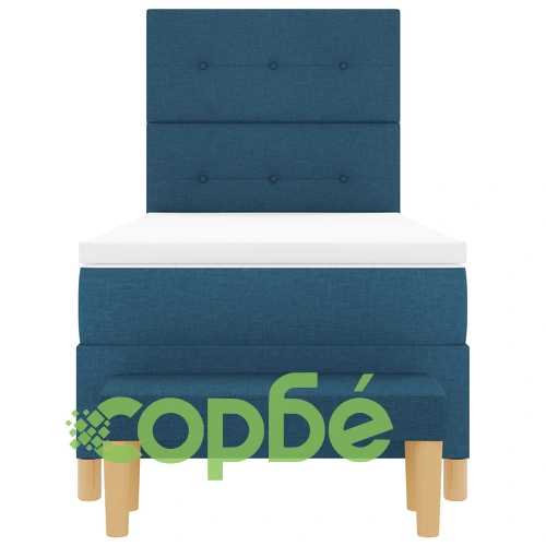 Легло с матрак и пейка 80x200 см, синя тъкан, дървена основа ➤ топ цена ➤ sorbe.bg