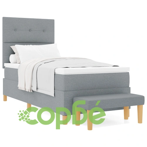 Легло с пружина, матрак и пейка 90x190 см - Светлосиво, Текстил ➤ топ цена ➤ sorbe.bg