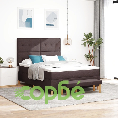 Легло с пружина и матрак с пейка 140x190 см - Тъмно кафяв текстил ➤ топ цена ➤ sorbe.bg